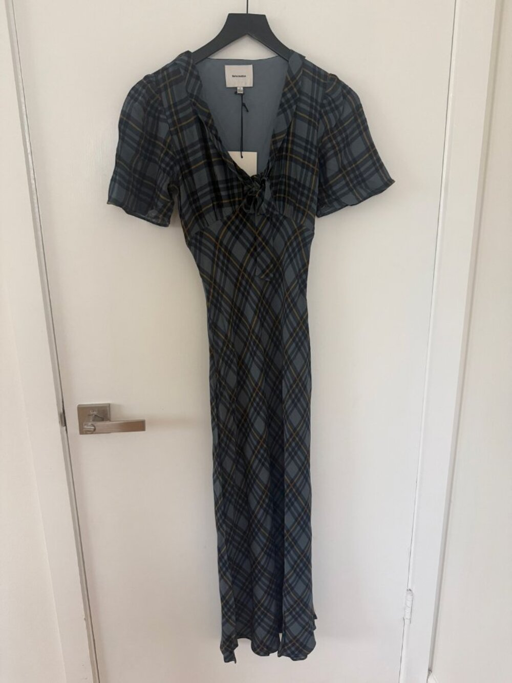 NWT Reformation Tyra Midi Dress - Slate Plaid - Size S